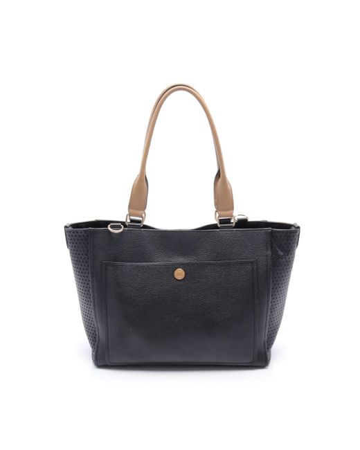 Cole Haan Blue Handbag Tote Bag Leather Beige