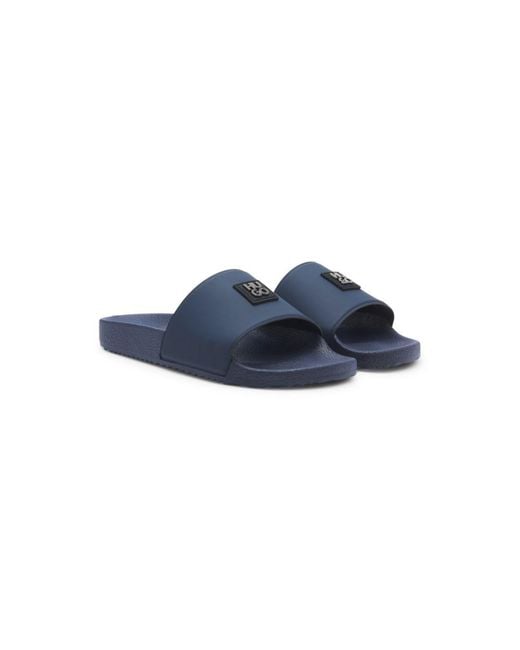 HUGO Blue Italian-Made Slides With Contrast-Logo Strap for men