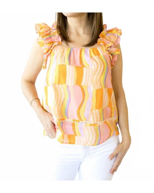 Fate Metallic Celine Ruffle Shoulder Top