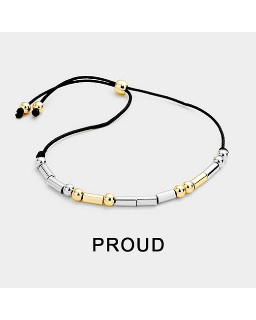 Fashnzfab Metallic Proud Message Morse Code Adjustable Cinch Pull Tie Bracelet, Two Tone