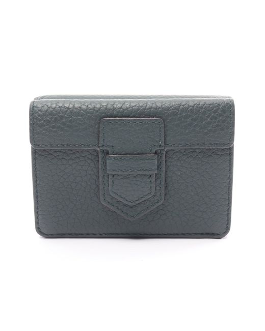 Delvaux Gray Presse Trifold Trifold Wallet Compact Wallet Leather Dark Green