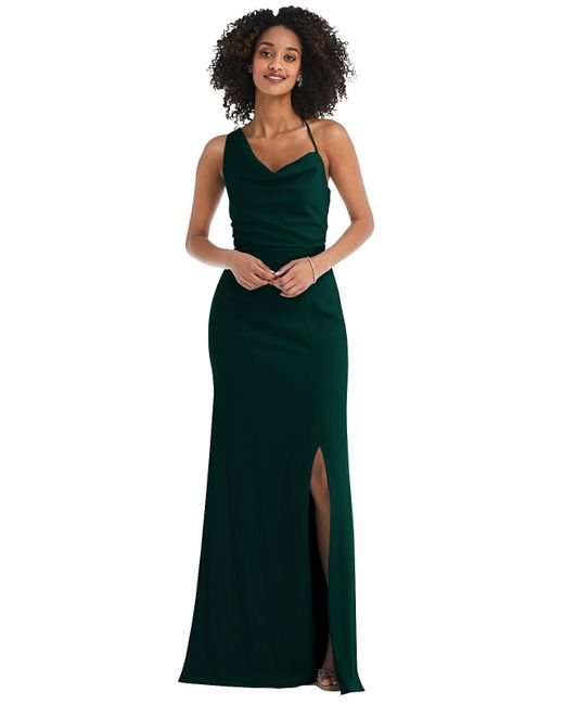 After Six Green One-shoulder Draped Cowl-neck Maxi Dress
