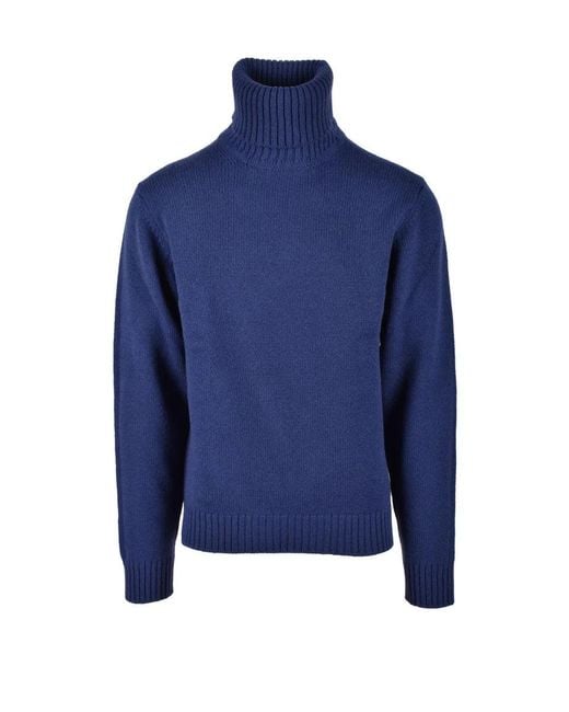 Crossley Blue Wool High Neck Sweater for men