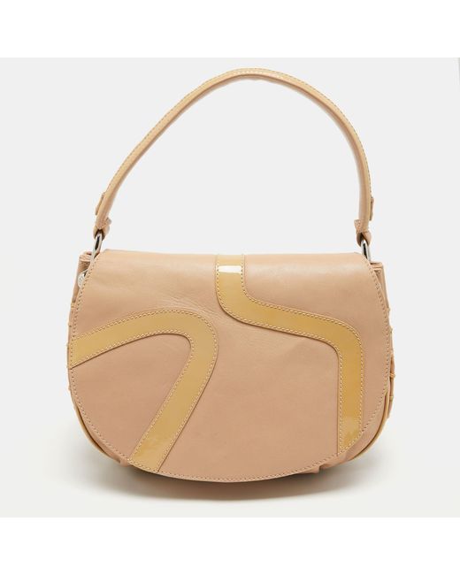 Versace Natural Patent And Leather Patch Hobo