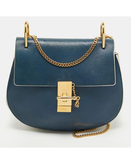 Chloé Blue Navy /grey Leather Medium Drew Shoulder Bag