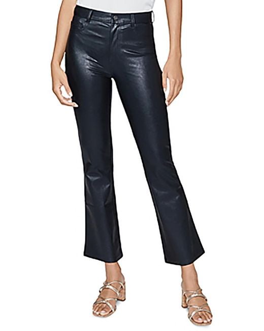 PAIGE Blue Claudine Faux Leather High Rise Flare Jeans