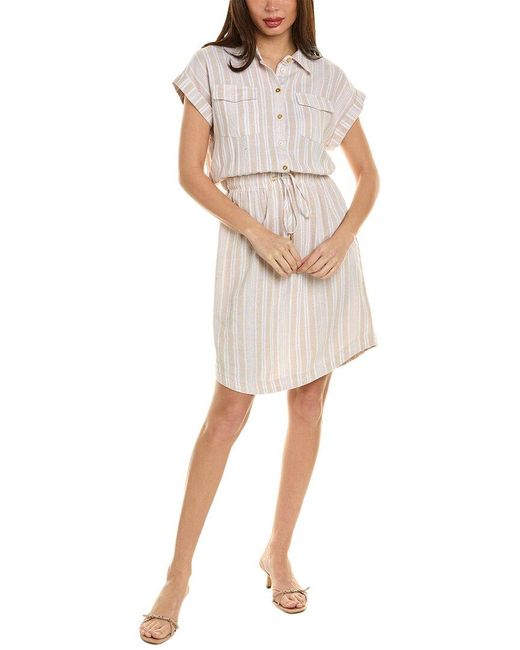 Ellen Tracy Natural Linen-blend Drawstring Mini Dress
