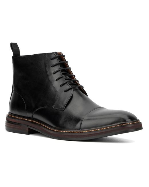 Vintage Foundry Black Leather Toe-cap Ankle Boots for men
