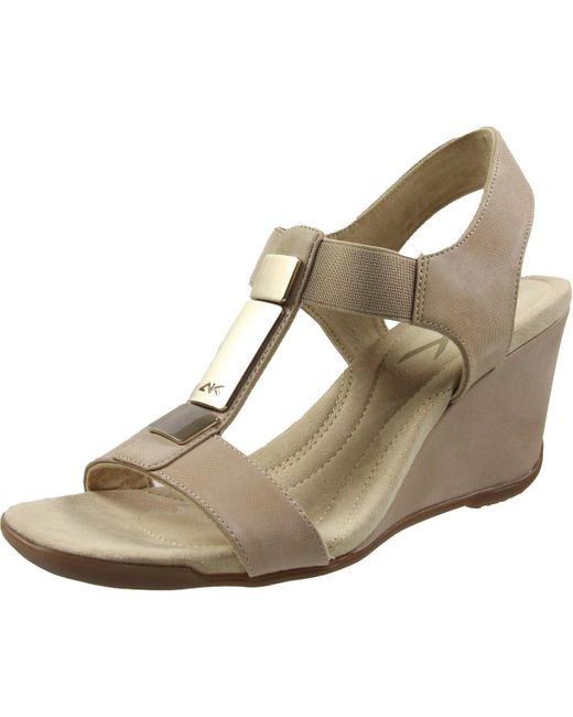 Anne Klein Brown Akloona Logo Manmade Wedge Heels