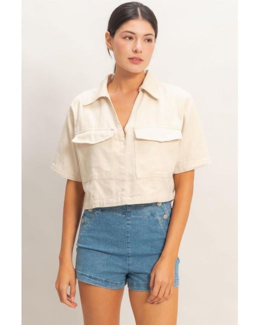 TRUEDAMES Blue Collared V-Neck Top