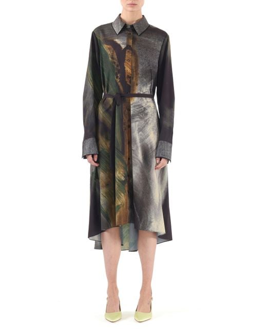 Jason Wu Black Brushstroke Printed Oversized Shirtdress With Belt