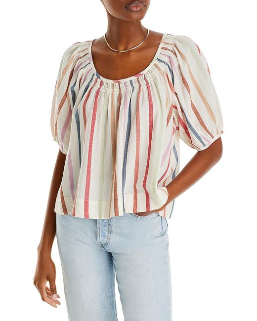 Mother White Striped Back Ties Peasant Top