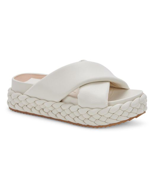 Dolce Vita White Blume Faux Leather Slip On Slide Sandals