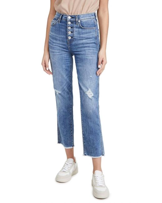 7 For All Mankind Blue Cropped Straight Leg Jeans