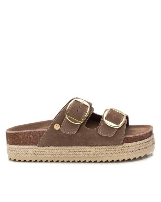 Xti Brown Suede Flat Sandals By