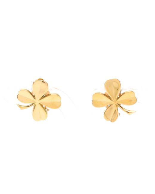 Chanel Metallic Clover Earrings Gp Gold 95p