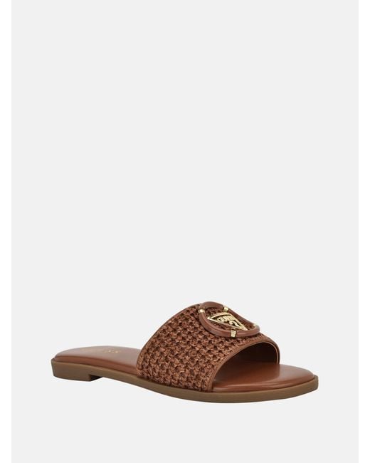 Guess Brown Magnify Woven Beach Slides