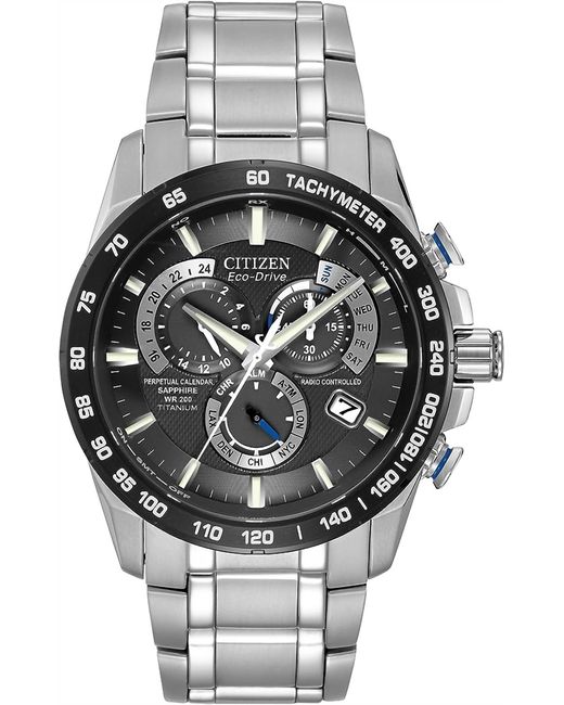 Citizen Gray Eco-drive Perpetual Chrono Atomic Timekeeping Titanium Watch In Silver for men