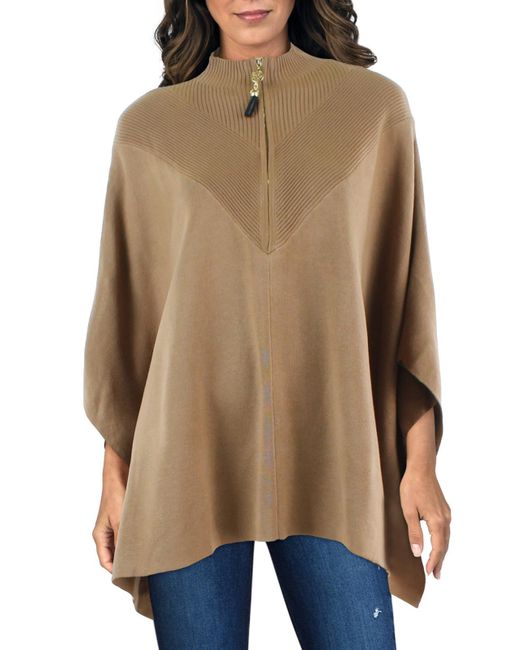 Anne Klein Natural Ribbed Trim Tunic Poncho Sweater