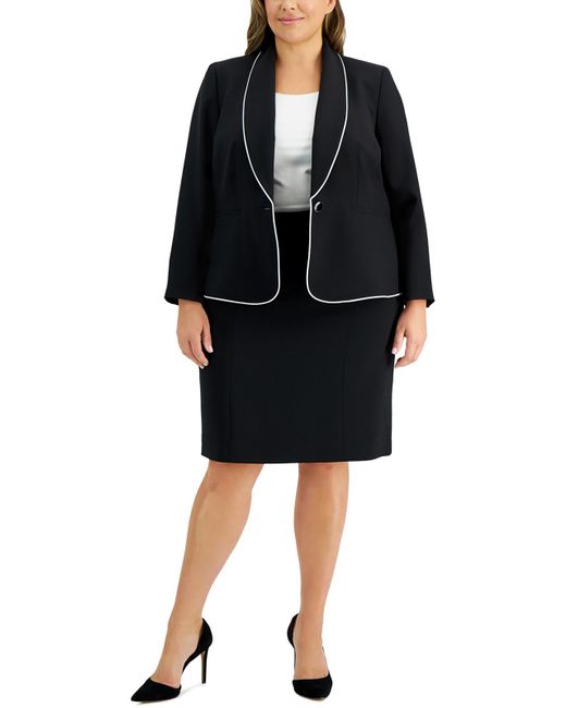 Le Suit Black Plus Crepe Business Skirt Suit