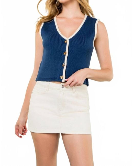 Thml Blue Button Knit Sweater Top