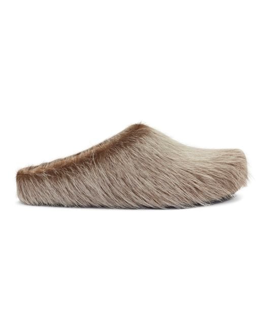 Marni Brown Long Hair Calfskin Fussbett Sabot Soft Slippers for men