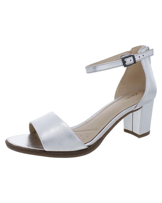 Clarks White Kaylin 60 2 Part Leather Ankle Strap Heel Sandals