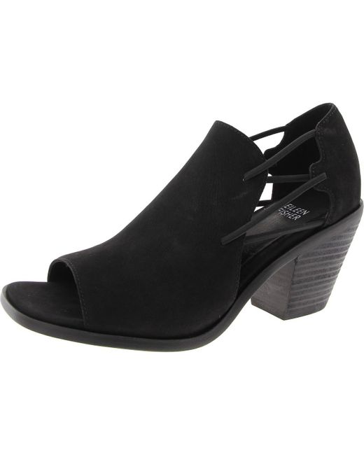 Eileen Fisher Black Alfie Nubuck Open Toe Block Heels
