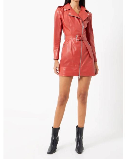 French Connection Red Etta Vegan Leather Belted Mini Dress