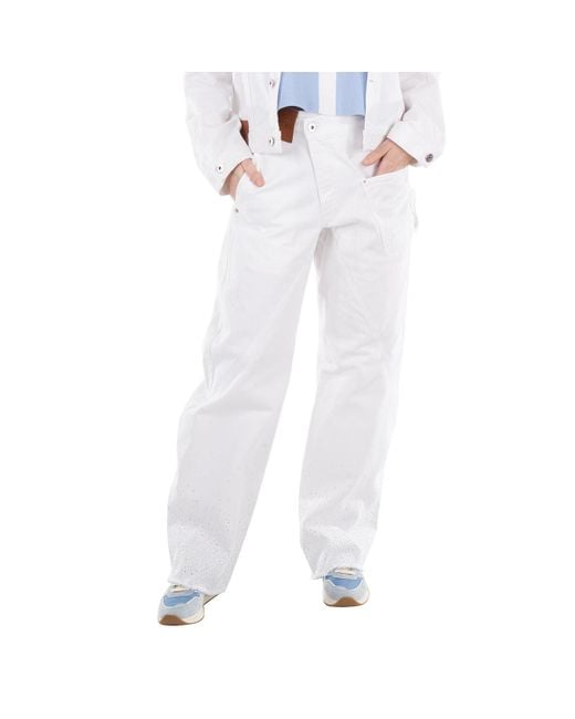 J.W. Anderson White Jw Anderson Twisted Workwear Crystal-Embellished Jeans