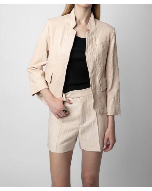 Zadig & Voltaire Natural Verys Creased Leather Blazer In Poudre