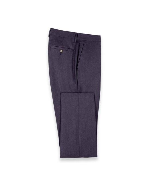 Paul Fredrick Blue Wool Flannel Solid Flat Front Pants for men