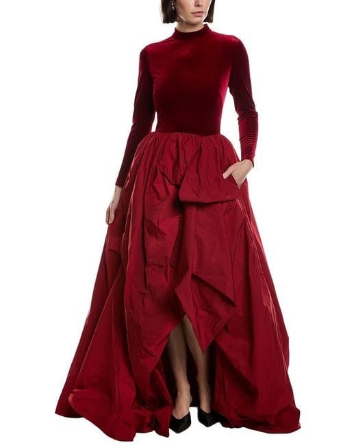 Marchesa Red Stretch Velvet Gown