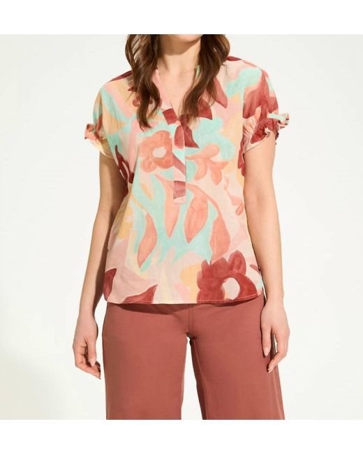 Fdj Red Crinkle Printed Blouse