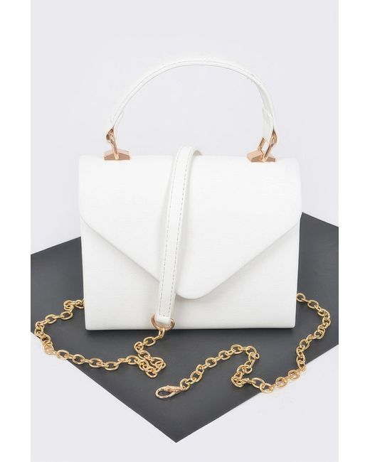 Fashnzfab White Faux Leather Simple Handle Clutch