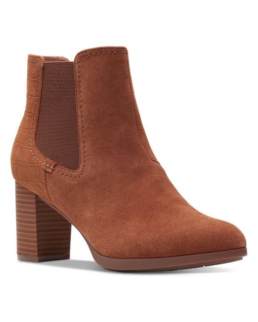 Clarks Brown Bayla Rose Suede Round Toe Booties