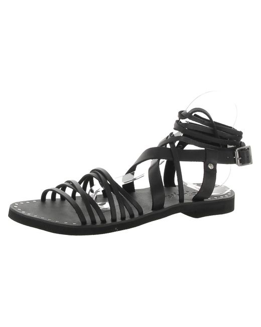 Free People Black Willow Wrap Faux Leather Cushioned Gladiator Sandals