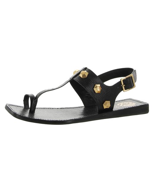 Vince Camuto Black Dailette Leather Ankle Strap Thong Sandals