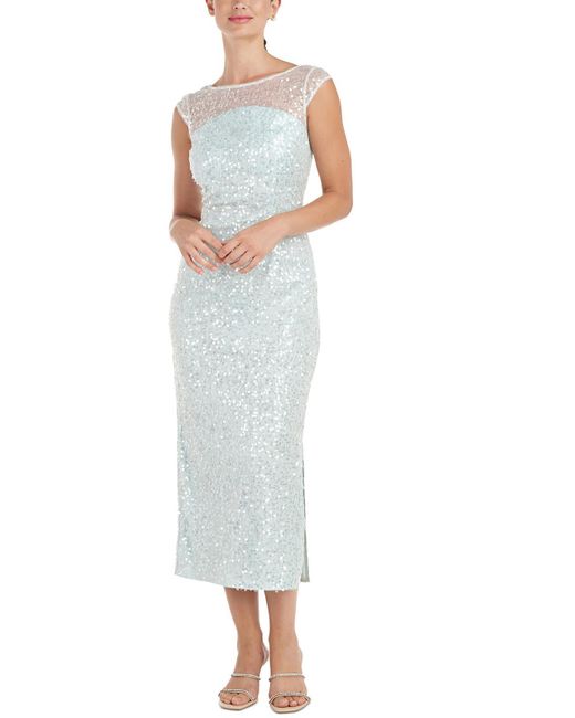 JS Collections White Sequined Polyester Midi Dress