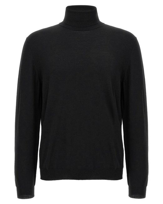 Zanone Black Fitted Wool Turtleneck Sweater With Long Cuffed Sleeves for men