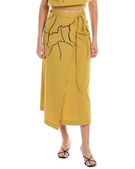 Alpha Studio Yellow Seersucker Wrap Skirt
