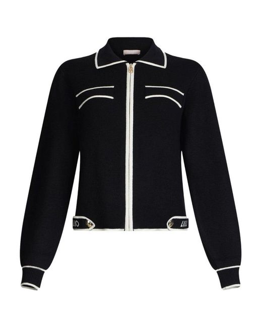 Liu Jo Black Zip-Up Sweater With Classic Collar