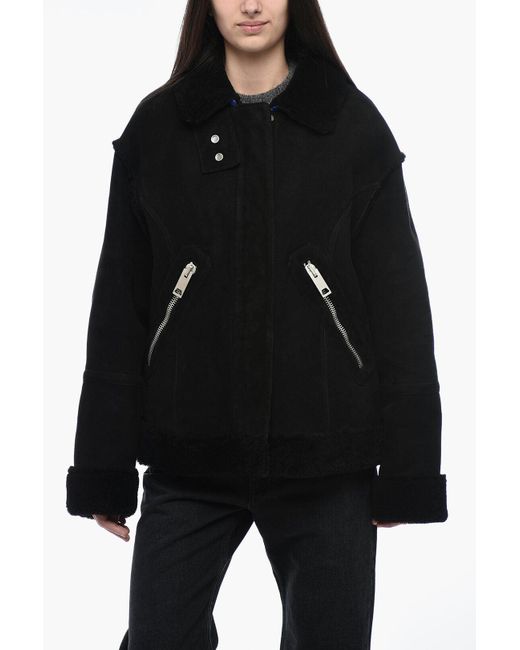 Off-White c/o Virgil Abloh Black Leather Jacket With Shearling Detailing