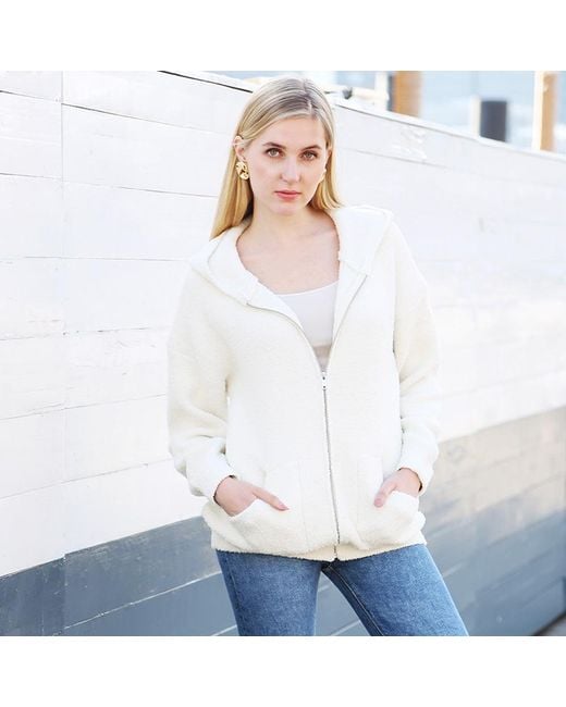 TRUEDAMES White Solid Zipper Hoodie