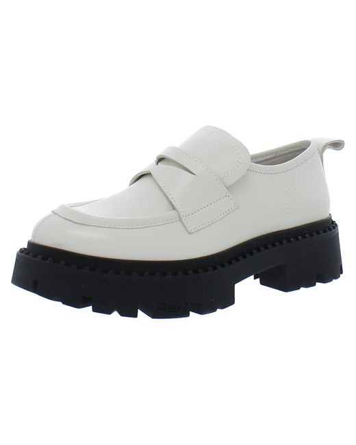 Ash White Genial Leather lugged Sole Loafers