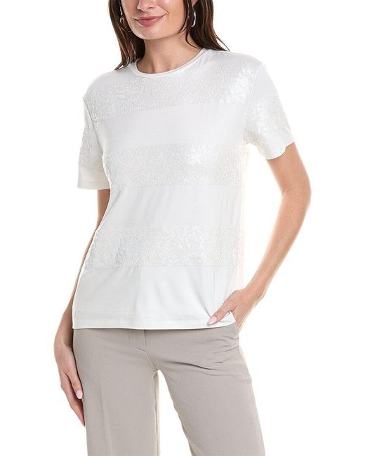 Anne Klein White Sequin Stripe T-shirt