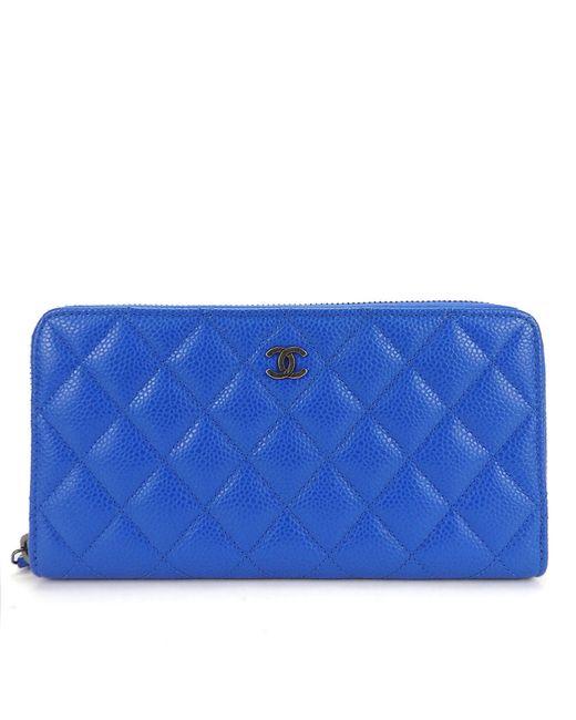 Chanel Blue Zip Around Wallet Leather Wallet (pre-owned)