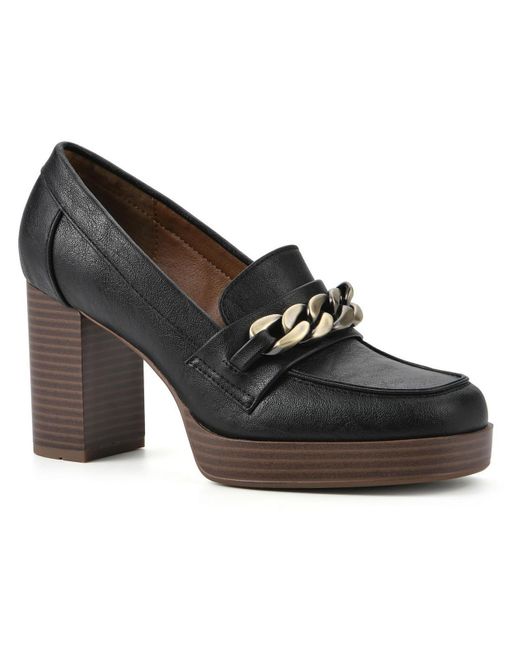 White Mountain Black Manning Faux Leather Platforms Loafers