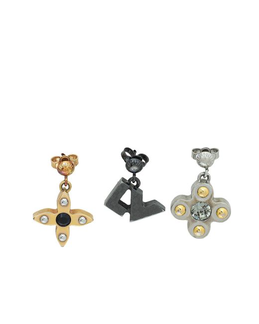 Louis Vuitton Metallic Tricolor Metal Swarovski Crystal Love Letters Earrings Gm Set