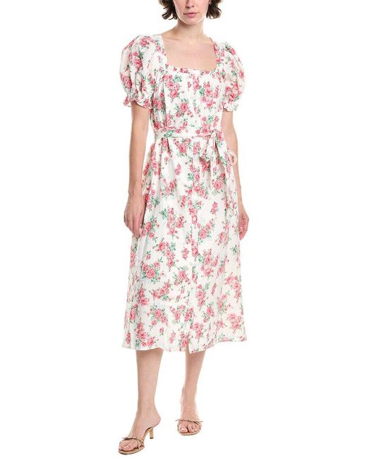 Endless Rose Pink Floral Linen-Blend Midi Dress